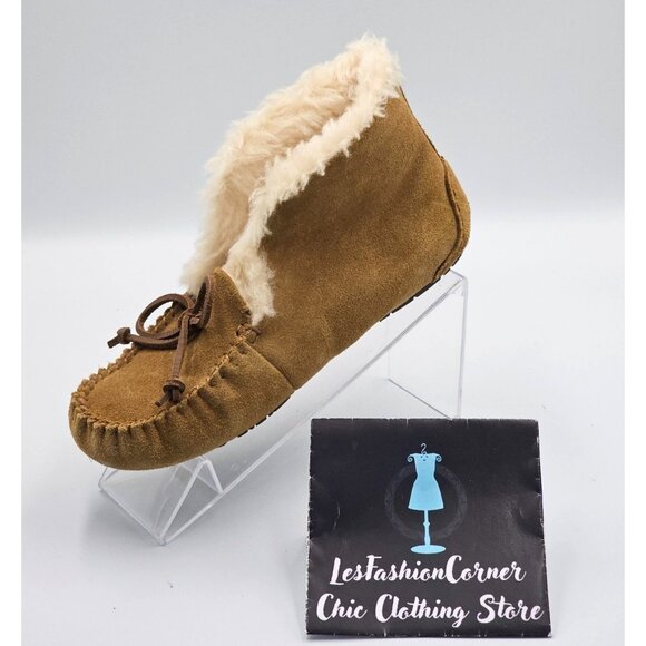 UGG Kid's Tan Suede Alena Shearling-Lined Moccasin Slippers Size 3 2513 - Picture 16 of 16